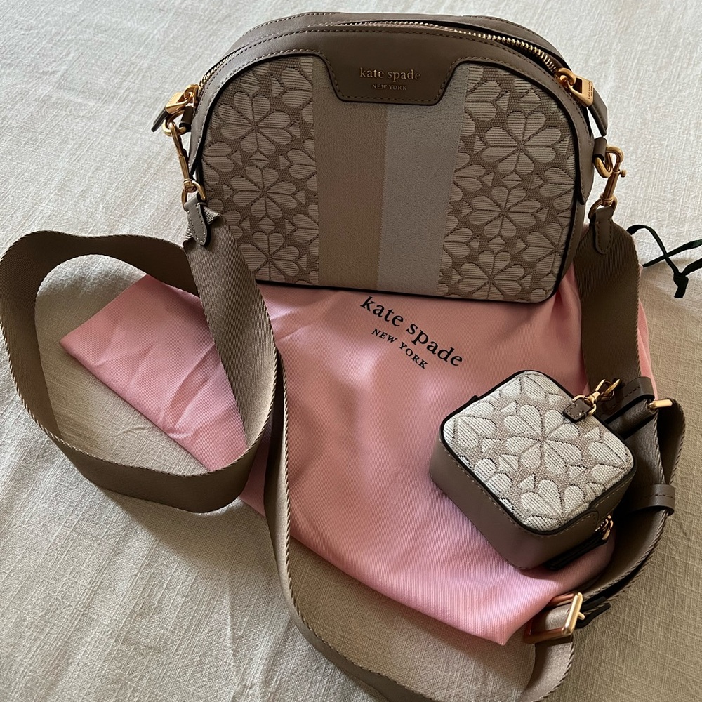 Kate Spade Cream and Brown Crossbody Bag with Monogram Print
